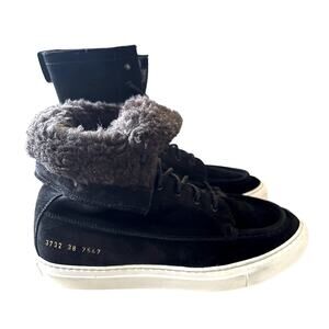 Common Projects Womans 8 Shearling Suede Foldable Boots High Top Sneakers Black